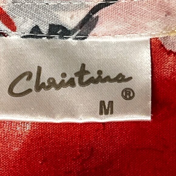 Christina M Floral Button-Up Tunic Embroidered Pin-Tuck 3/4 Sleeves Red & Orange - Picture 8 of 16